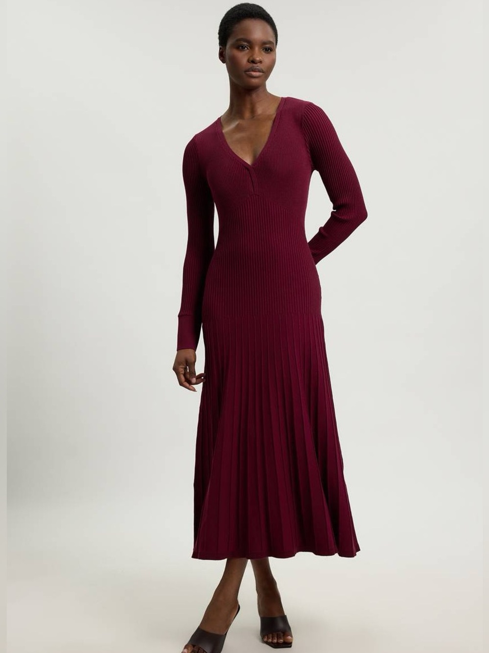 Peruvian Connection 100% Pima Cotton Ribbed Midi Dress Purple v neck XS